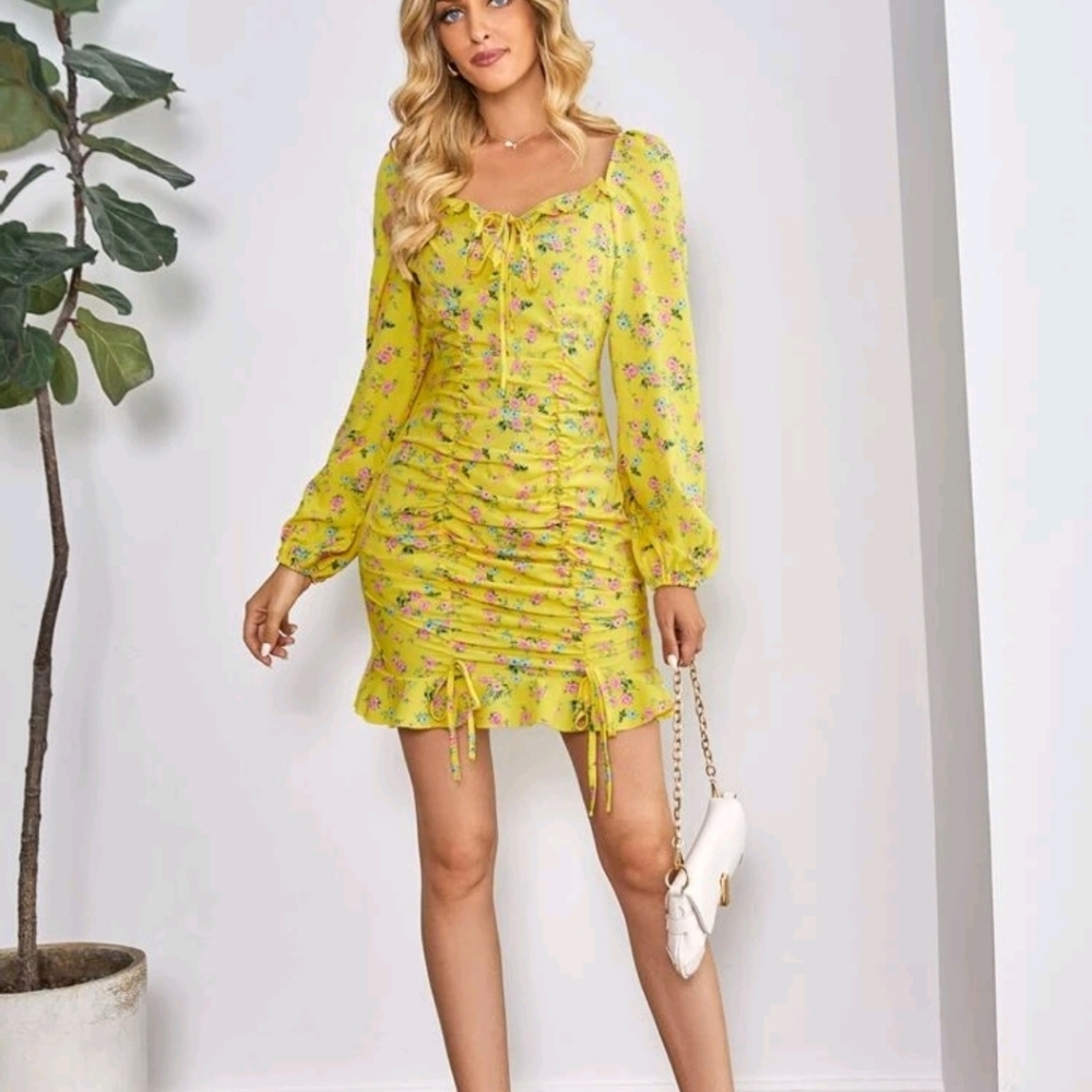 floral hem mini dress yellow - Picture 2 of 6